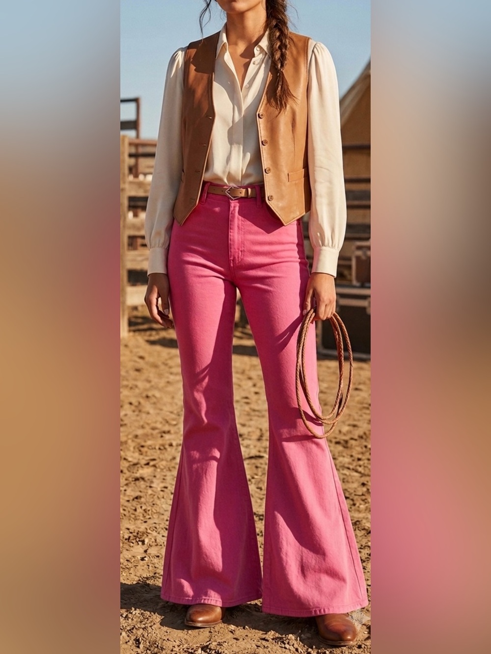 Jc‎ jo Hot pink bell bottoms womens jeans Large barbiecore fairy western cowgirl